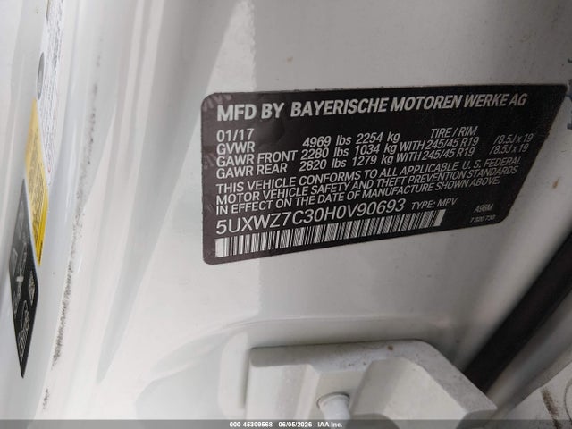 Продаж на аукціоні авто 2017 Bmw X3 Sdrive28i, vin: 5UXWZ7C30H0V90693, номер лоту: 45309568