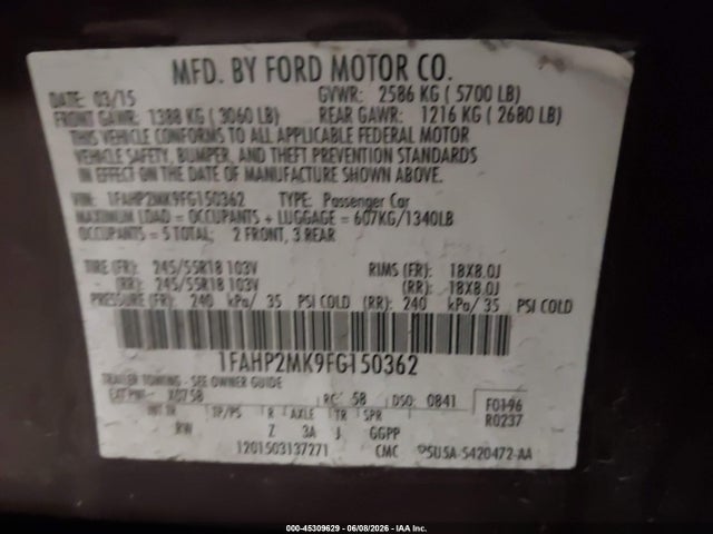 Aukcja sprzedaży 2015 Ford Police Interceptor, vin: 1FAHP2MK9FG150362, numer aukcji: 45309629