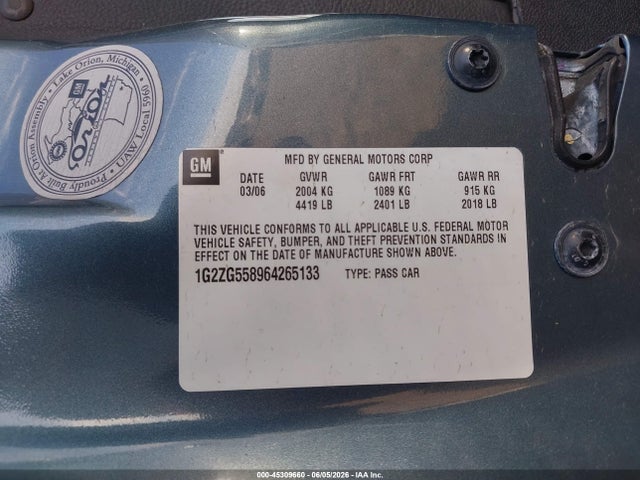 Продаж на аукціоні авто 2006 Pontiac G6, vin: 1G2ZG558964265133, номер лоту: 45309660