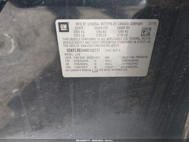 2017 Gmc Terrain Denali მანქანა იყიდება აუქციონზე, vin: 2GKFLRE34H6142111, აუქციონის ნომერი: 45309711