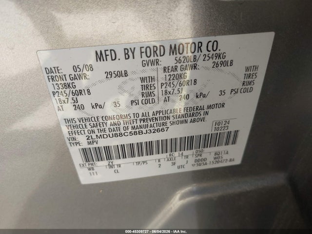 Aukcja sprzedaży 2008 Lincoln Mkx, vin: 2LMDU88C58BJ32667, numer aukcji: 45309727