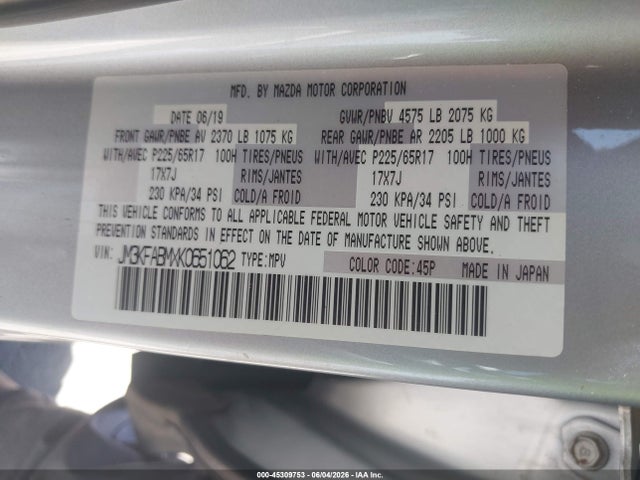 Aukcja sprzedaży 2019 Mazda Cx-5 Sport, vin: JM3KFABMXK0651062, numer aukcji: 45309753