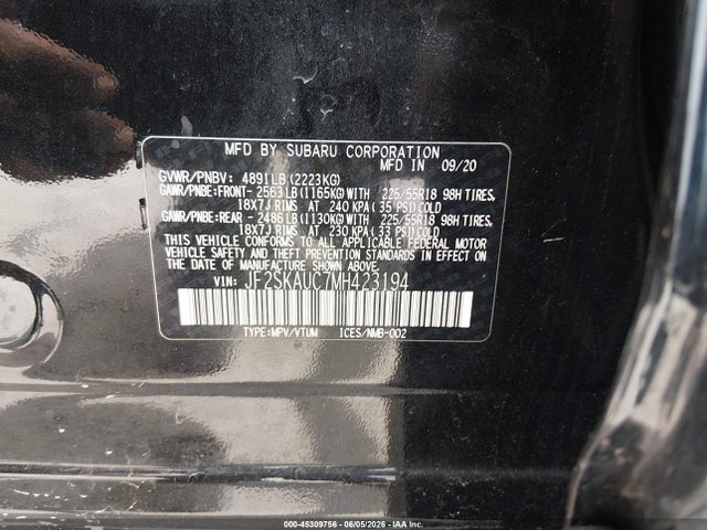 Aukcja sprzedaży 2021 Subaru Forester Limited, vin: JF2SKAUC7MH423194, numer aukcji: 45309756