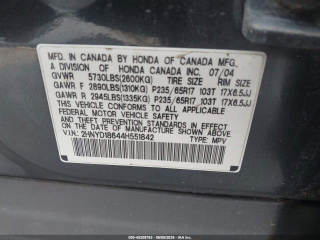Продаж на аукціоні авто 2004 Acura Mdx, vin: 2HNYD18644H551842, номер лоту: 45309763