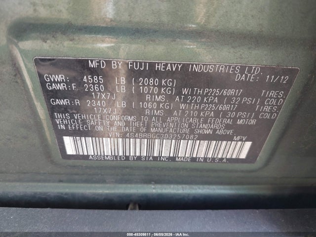 Aukcja sprzedaży 2013 Subaru Outback 2.5i Premium, vin: 4S4BRBGC3D3257082, numer aukcji: 45309811