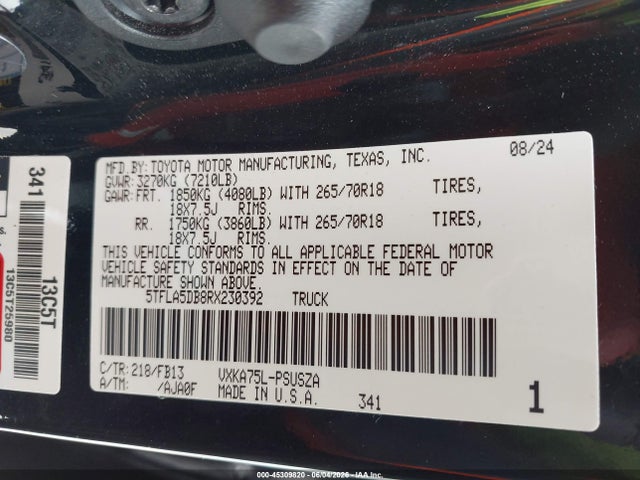 Продажа на аукционе авто 2024 Toyota Tundra Sr5, vin: 5TFLA5DB8RX230392, номер лота: 45309820