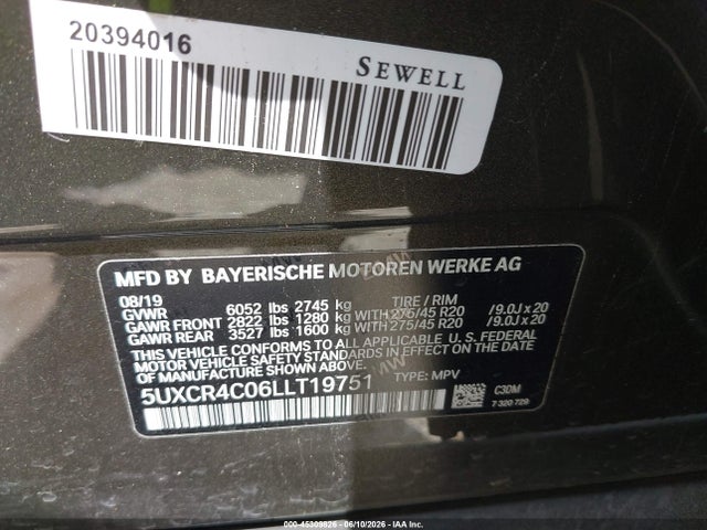 Aukcja sprzedaży 2020 Bmw X5 Sdrive40i, vin: 5UXCR4C06LLT19751, numer aukcji: 45309826