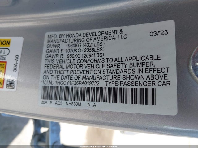 Honda ACCORD EX 2023 1HGCY1F36PA019722 Image 9
