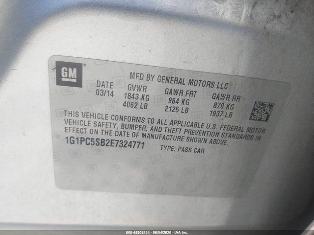 1G1PC5SB2E7324771 Chevrolet Cruze 1lt Auto