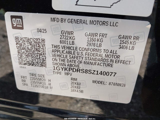 1GYKPDRS8SZ140077 Cadillac Xt6 Awd Premium Luxury