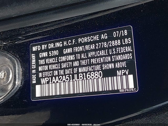 45309861 :رقم المزاد ، WP1AA2A51JLB16880 vin ، 2018 Porsche Macan Sport Edition مزاد بيع