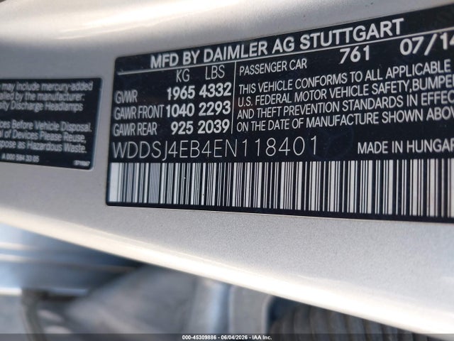 45309886 :رقم المزاد ، WDDSJ4EB4EN118401 vin ، 2014 Mercedes-benz Cla 250 مزاد بيع