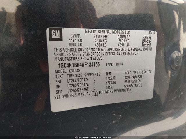 Aukcja sprzedaży 2010 Chevrolet Silverado 3500hd Ltz, vin: 1GC4K1B64AF134155, numer aukcji: 45309906