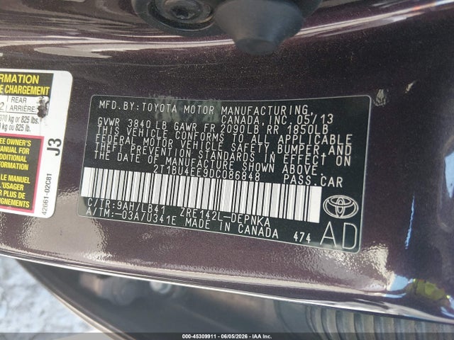Aukcja sprzedaży 2013 Toyota Corolla Le Special Edition, vin: 2T1BU4EE9DC086848, numer aukcji: 45309911
