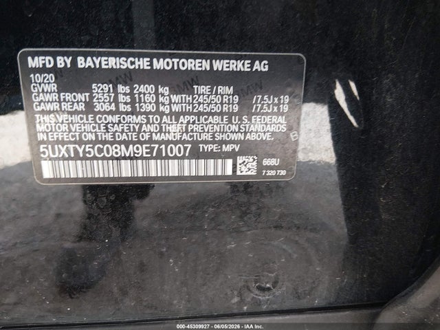 Aukcja sprzedaży 2021 Bmw X3 Xdrive30i, vin: 5UXTY5C08M9E71007, numer aukcji: 45309927
