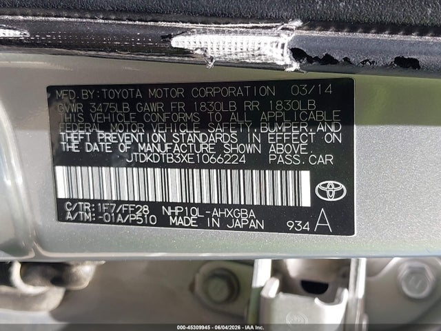 Toyota Prius C Three 2014 JTDKDTB3XE1066224 Image 9