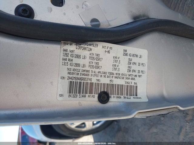 2006 Chrysler Pacifica Touring მანქანა იყიდება აუქციონზე, vin: 2A4GM68406R853746, აუქციონის ნომერი: 45309946