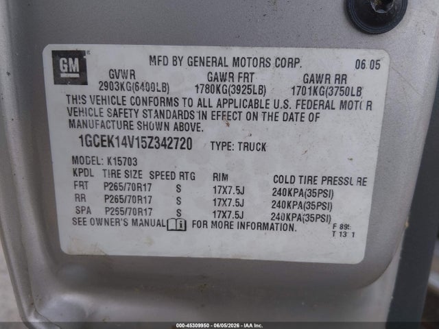 2005 Chevrolet Silverado 1500 Work Truck მანქანა იყიდება აუქციონზე, vin: 1GCEK14V15Z342720, აუქციონის ნომერი: 45309950