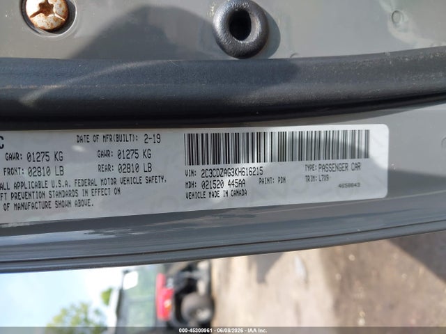 Продажа на аукционе авто 2019 Dodge Challenger Sxt, vin: 2C3CDZAG3KH616215, номер лота: 45309961
