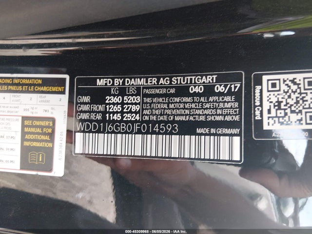Продажа на аукционе авто 2018 Mercedes-benz E 400 4matic, vin: WDD1J6GB0JF014593, номер лота: 45309968