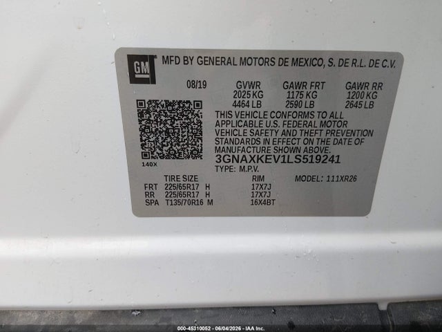 3GNAXKEV1LS519241 Chevrolet Equinox Fwd Lt 1.5l Turbo