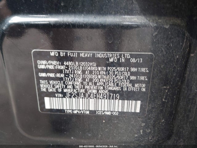 Продажа на аукционе авто 2014 Subaru Forester 2.5i Limited, vin: JF2SJAJC4EH491719, номер лота: 45310058