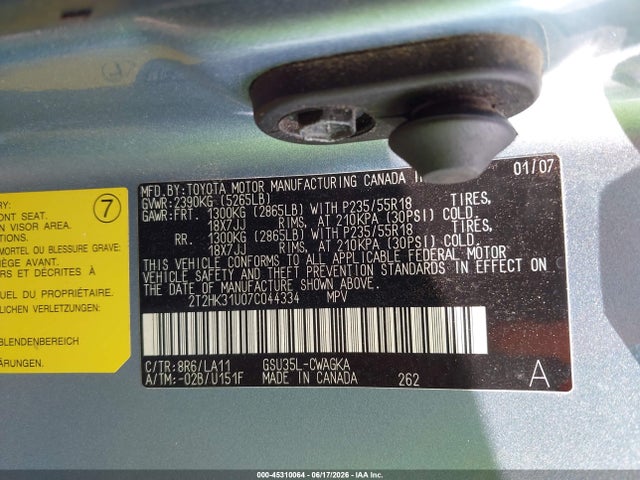 Aukcja sprzedaży 2007 Lexus Rx 350, vin: 2T2HK31U07C044334, numer aukcji: 45310064