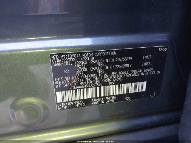 JTEAAAAH5MJ027878 Toyota Venza Xle