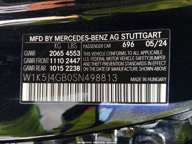 Продажа на аукционе авто 2025 Mercedes-benz Cla 250 Coupe, vin: W1K5J4GB0SN498813, номер лота: 45310103