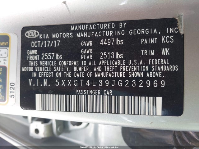 KIA Optima Lx 2018 5XXGT4L39JG232969 Image 9