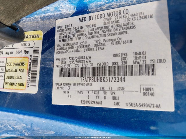 Ford Mustang Ecoboost Premium 2019 1FATP8UH8K5172344 Image 9