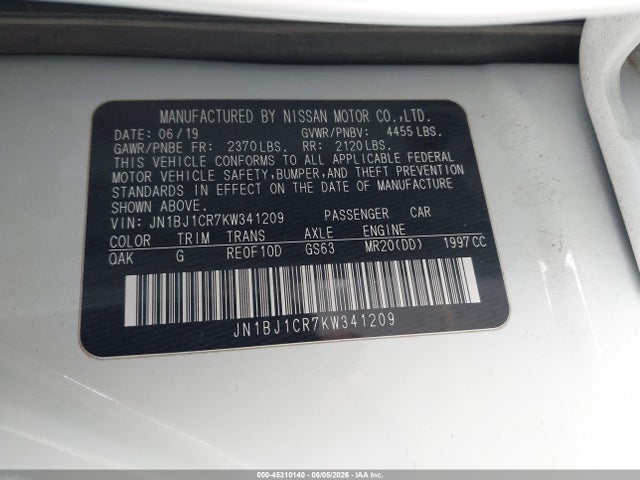 JN1BJ1CR7KW341209 Nissan Rogue Sport S