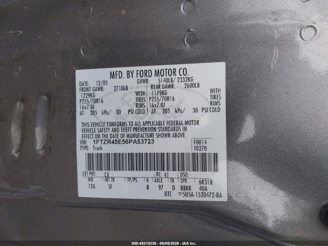 Продажа на аукционе авто 2006 Ford Ranger Fx4 Level Ii/fx4 Off-road/sport/xlt, vin: 1FTZR45E56PA53723, номер лота: 45310238