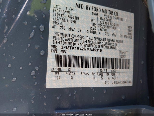 45310250 :رقم المزاد ، 3FMTK1R42RMA45319 vin ، 2024 Ford Mustang Mach-e Select مزاد بيع