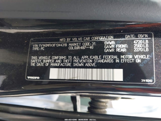 Aukcja sprzedaży 2015 Volvo S60 T5 Premier, vin: YV140MFKXF1344319, numer aukcji: 45310266