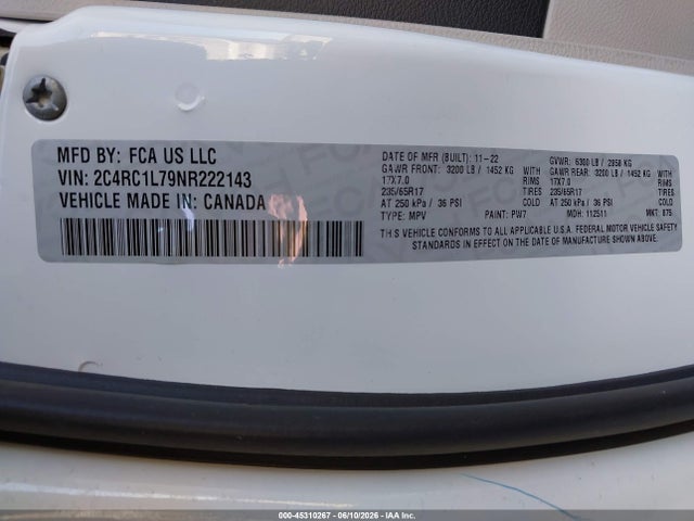 Chrysler Pacifica Hybrid Touring L 2022 2C4RC1L79NR222143 Image 9