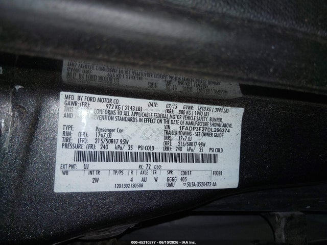 Auction sale of the 2013 Ford Focus Se, vin: 1FADP3F27DL266374, lot number: 45310277