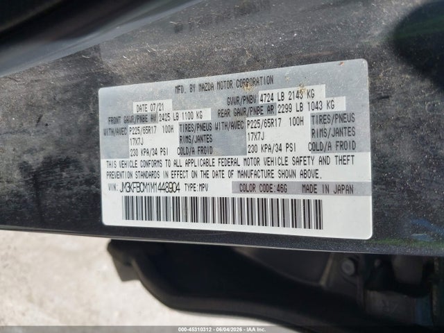 Aukcja sprzedaży 2021 Mazda Cx-5 Touring, vin: JM3KFBCM1M1448904, numer aukcji: 45310312