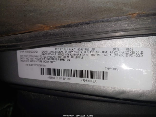 Продажа на аукционе авто 2005 Subaru Outback 2.5i Limited, vin: 4S4BP62C157384802, номер лота: 45310331