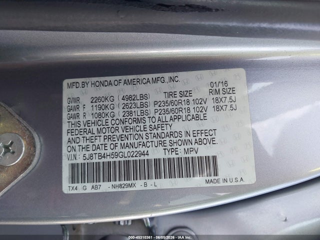Продаж на аукціоні авто 2016 Acura Rdx Technology   Acurawatch Plus Packages/technology Package, vin: 5J8TB4H59GL022944, номер лоту: 45310361