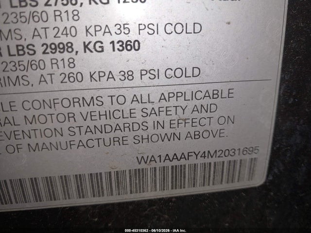 2021 Audi Q5 Premium 45 Tfsi Quattro S Tronic მანქანა იყიდება აუქციონზე, vin: WA1AAAFY4M2031695, აუქციონის ნომერი: 45310362
