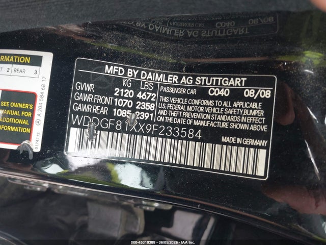 Продаж на аукціоні авто 2009 Mercedes-benz C 300 Luxury 4matic/sport 4matic, vin: WDDGF81XX9F233584, номер лоту: 45310388