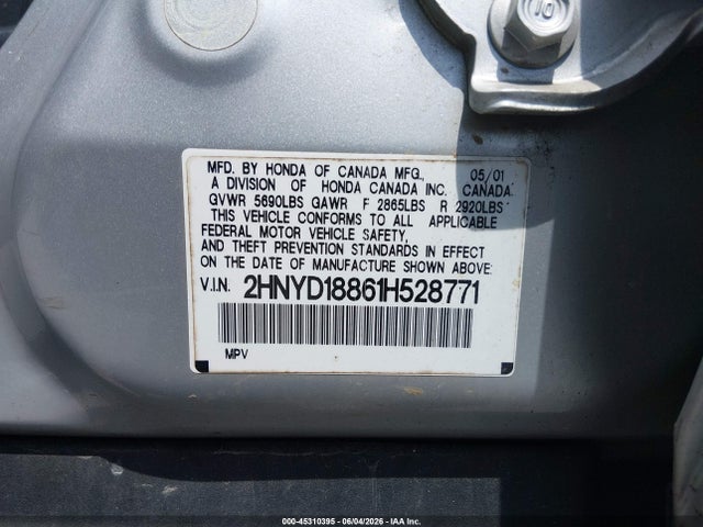 2001 Acura Mdx მანქანა იყიდება აუქციონზე, vin: 2HNYD18861H528771, აუქციონის ნომერი: 45310395