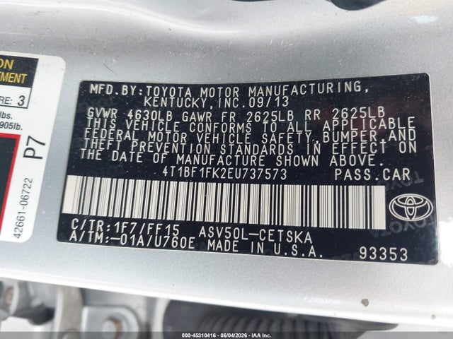 Aukcja sprzedaży 2014 Toyota Camry Se, vin: 4T1BF1FK2EU737573, numer aukcji: 45310416