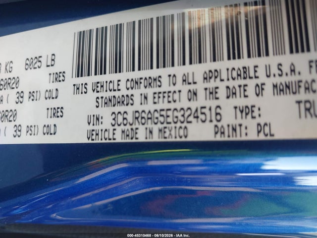 2014 Ram 1500 Express მანქანა იყიდება აუქციონზე, vin: 3C6JR6AG5EG324516, აუქციონის ნომერი: 45310468