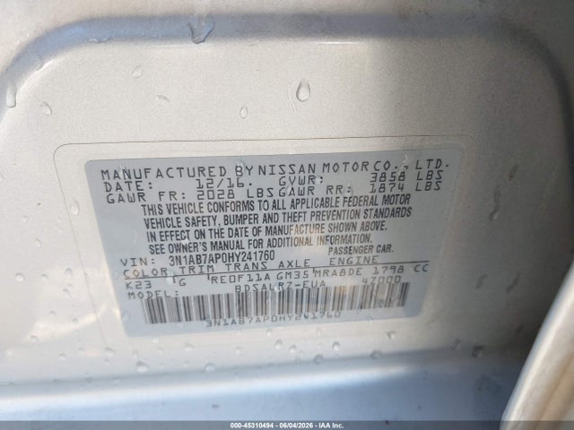 Nissan SENTRA SR 2017 3N1AB7AP0HY241760 Image 9