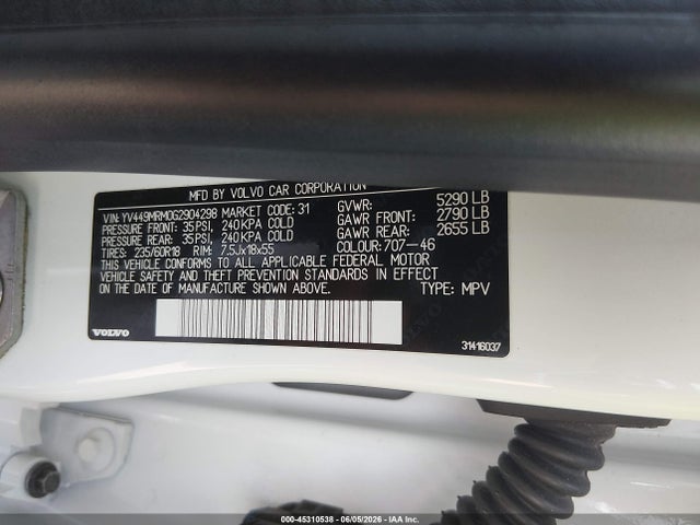 2016 Volvo Xc60 T6 Drive-e Platinum მანქანა იყიდება აუქციონზე, vin: YV449MRM0G2904298, აუქციონის ნომერი: 45310538