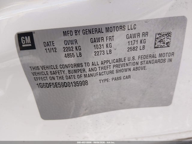 Aukcja sprzedaży 2013 Cadillac Cts Luxury, vin: 1G6DF5E59D0135908, numer aukcji: 45310586