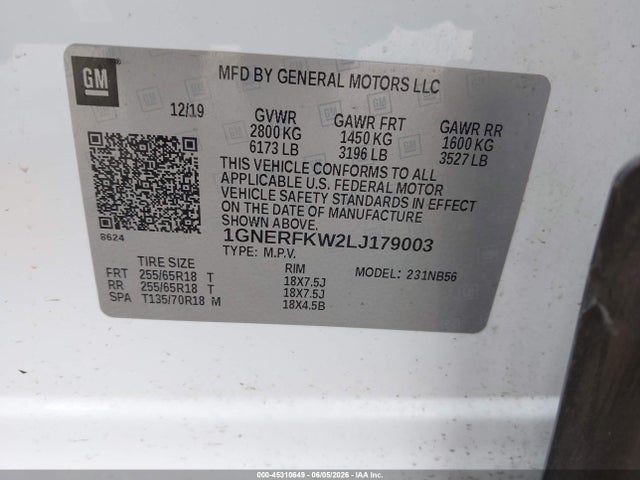 1GNERFKW2LJ179003 Chevrolet Traverse Fwd Ls