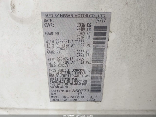 Nissan ROGUE S 2017 5N1AT2MT0HC860773 Image 9